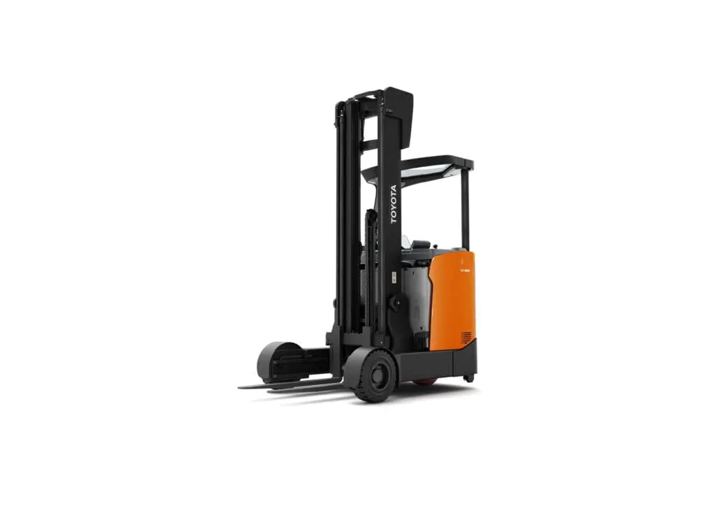 Toyota BT Reflex O-serie RRE160HR elektrische reachtruck met lithium-ion accu en roterende vorken, zijaanzicht op witte achtergrond | Prins Maasdijk