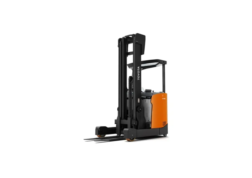 Toyota BT Reflex RRE160H elektrische reachtruck met lithium-ion accu en hoge mast, schuine vooraanzicht op witte achtergrond | Prins Maasdijk