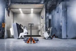 BT Lifter Ultra Low LHM230UL manuele palletwagen met extra lage insteekhoogte, schuine vooraanzicht op witte achtergrond | Prins Maasdijk